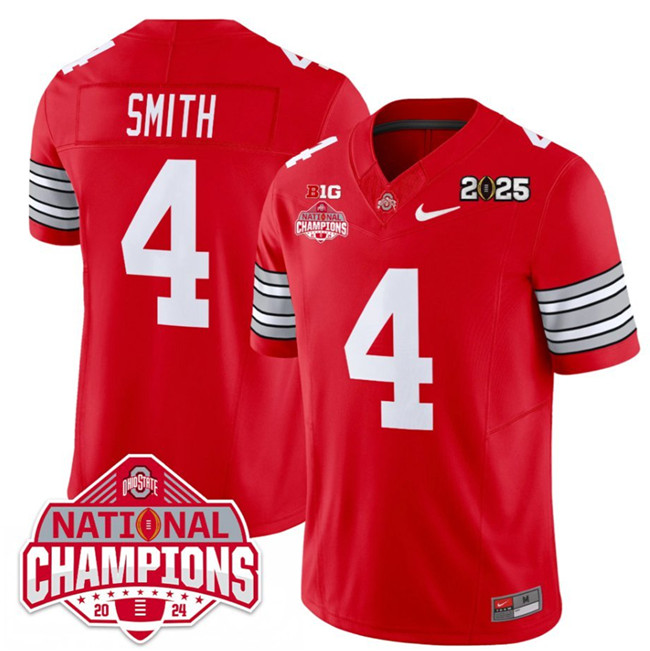 Men's Ohio State Buckeyes #4 Jeremiah Smith Red 2025 CFP Final With National Champions Patch F.U.S.E. Vapor Limited Stitched Football Jersey Men's Ohio State Buckeyes #4 Jeremiah Smith Red 2025 CFP Final With National Champions Patch F.U.S.E. Vapor Limited Stitched Football Jersey